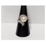 .925 Sterl Pearl/Diam Accent Ring Sz 7.5