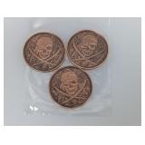 (3) 1oz .999 Copper Pirate Rounds