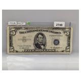 1953-A Miscut $5 Silver Certificate