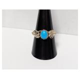 .925 Sterl Turquoise Cabochon Ring Sz 9