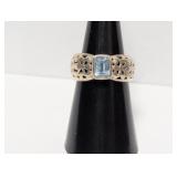 .925 Sterl Light Blue Stone Ring Sz 7