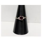 .925 Sterl Red Stone Ring Sz 8