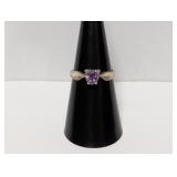 .925 Sterl Purple Stone Heart Ring Sz 7