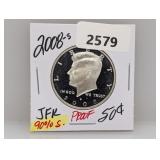 2008-S PF 90% Silv JFK Half $1 Dollar