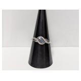 .925 Sterl Blue/Clear Swirl Diamond Ring Sz 8.5