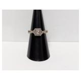 .925 Sterl Square Diamond Ring Sz 7