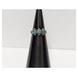.925 Sterling Turquoise Three Stone Ring Sz 2