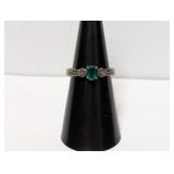 .925 Sterl Dark Green Stone Ring Sz 6.5
