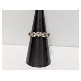 .925 Sterling Clear Stone Hearts Ring Sz 7