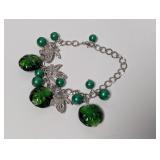 Silvertone Green Leaf Motif Beaded Bracelet