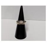 .925 Sterl Clear/Blue Stone Wedding Set Sz 6