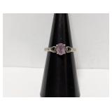 .925 Sterl Light Purple Stone Ring w/Hearts Sz 6