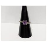 .925 Sterl Purple Stone Ring w/Diam Accents Sz 8