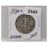 1939-D 90% Silv Walker Half $1