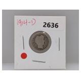 1914-D 90% Silv Barber Dime
