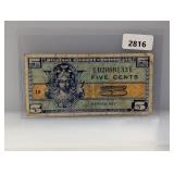 5 Cent Military Payment Certificate