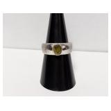 .925 Sterling Oval Green Stone Ring Sz 8