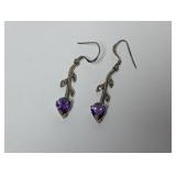 .925 Sterl Purple Stone/Marcasite Earrings