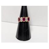 Vermeil/.925 Sterl Red/Clear Stone Ring Sz 6