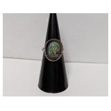 .925 Sterl Green Turq Cabochon Stone Ring Sz 5