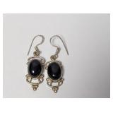 .925 Sterl Onyx Cabochon Dangle Earrings