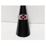 .925 Sterl Red /Clear Stone Ring Sz 6