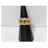 Vermeil/.925 Sterl Yellow/Clear Stone Ring Sz 6
