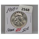 1958-D 90% Silv Franklin Half $1 Dollar