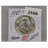 1957-D 90% Silv Franklin Half $1 Dollar