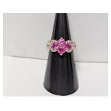 Vermeil/.925 Sterl Pink Stone/Diam Ring Sz 6