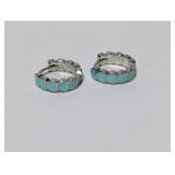 .925 Sterl Turquoise Heart Hoop Earrings