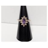.925 Sterl Purple Marquise Stone Ring Sz 6