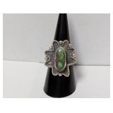 .925 Sterl Green Turquoise Ring Sz 7.5