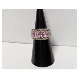.925 Sterl Pink Stone/Marcasite Ring Sz 6