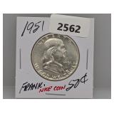 1951 90% Silv Franklin Half $1 Dollar