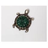.925 Sterl Green Stone Turtle Pendant