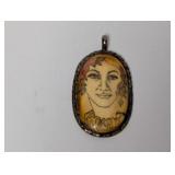 .925 Sterl Artisan Signed Womans Portrait Pendant