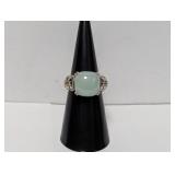 .925 Sterl Jadeite/Marcasite Ring Sz 6