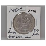 1908-A 90% Silv French India-China 1 Piatre