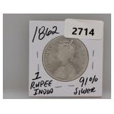 1862 91% Silv India 1 Rupee