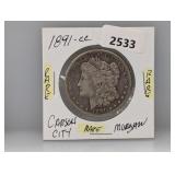 Rare 1891-CC 90% Silv Morgan $1 Dollar
