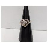 .925 Sterl Diamond Heart Ring Sz 6.5