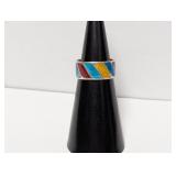 .925 Sterl Multicolor Enamel Inlay Band Sz 4.5