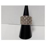 .925 Sterl Clear Stone/Marcasite Wide Band Sz 7