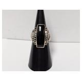 .925 Sterl Bold Black Statement Ring Sz 6
