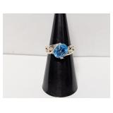 .925 Sterl Oval Blue Stone Ring Sz 6.5