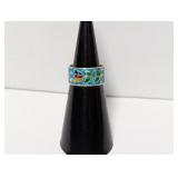 .925 Sterl Enameled Floral Band Sz 4.5