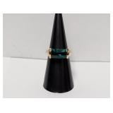 Vermeil/.925 Sterl Green Stone Ring Sz 6