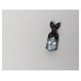 .925 Sterl Blue Stone/Marcasite Pendant