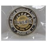 24K HE Harrahs .999 Silv Casino Token